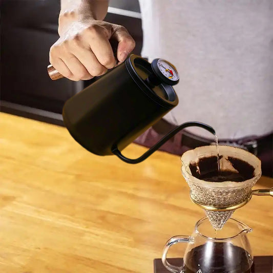 Kettle 550ML, black with wooden handle and thermometer