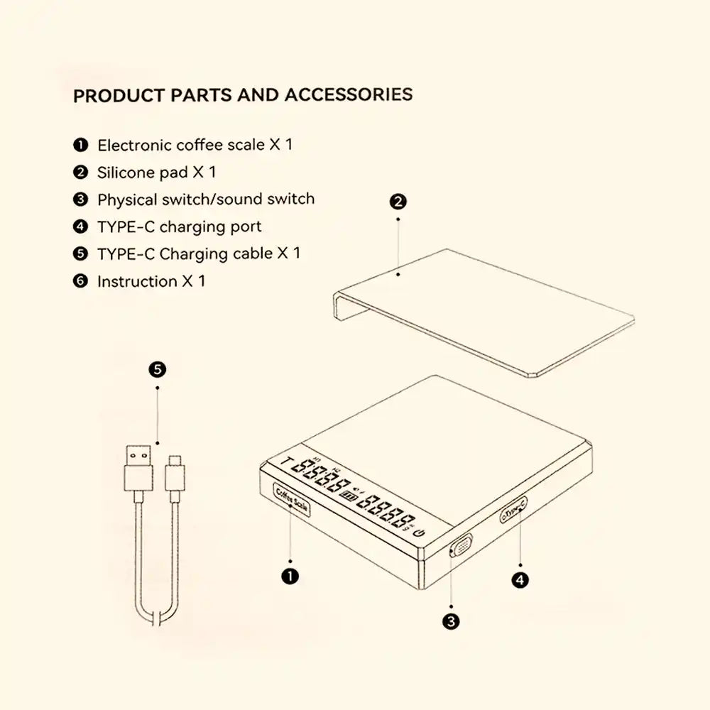 Mini Rechargeable Coffee Scale – 95×90×16 mm