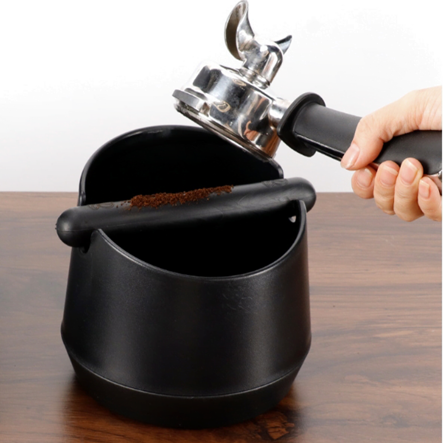 Espresso Knock Box Small, Black, Round Shape