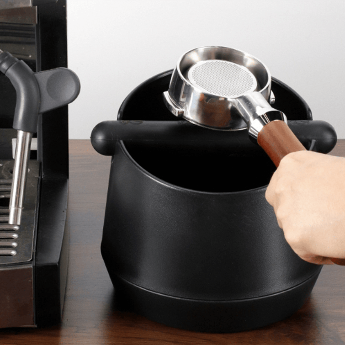 Espresso Knock Box Small, Black, Round Shape