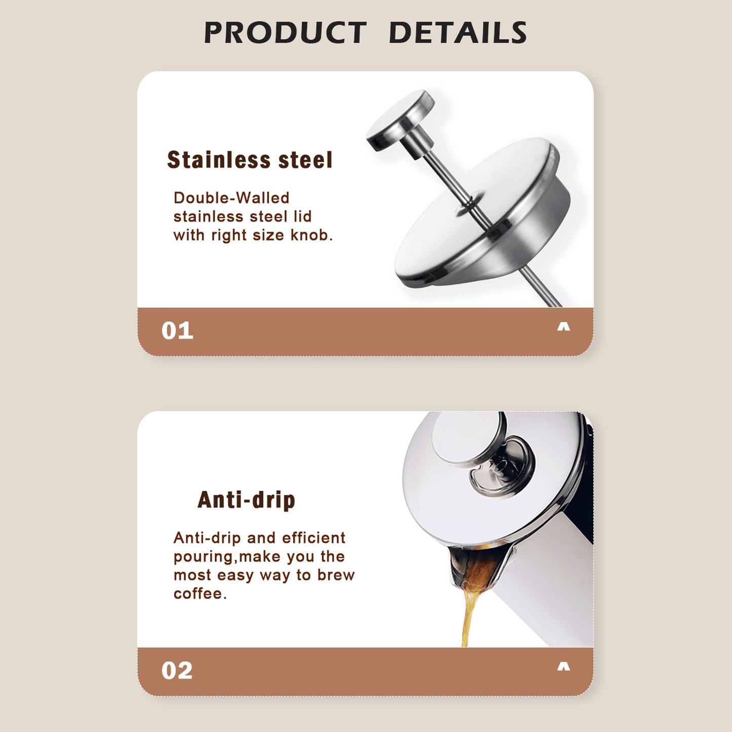 Stainless Steel French Press 800ml