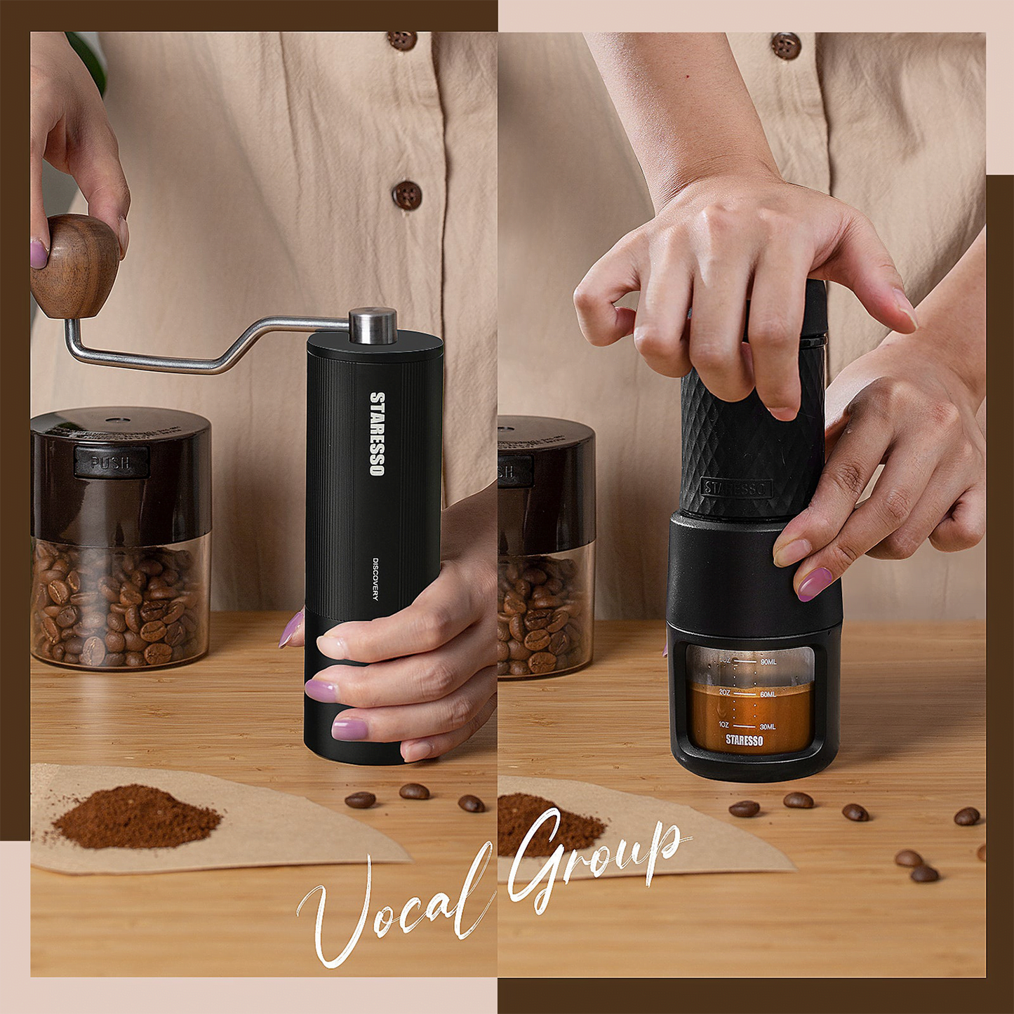 Starso Classic Portable Travel Kit Espresso Maker and Manual Coffee Grinder