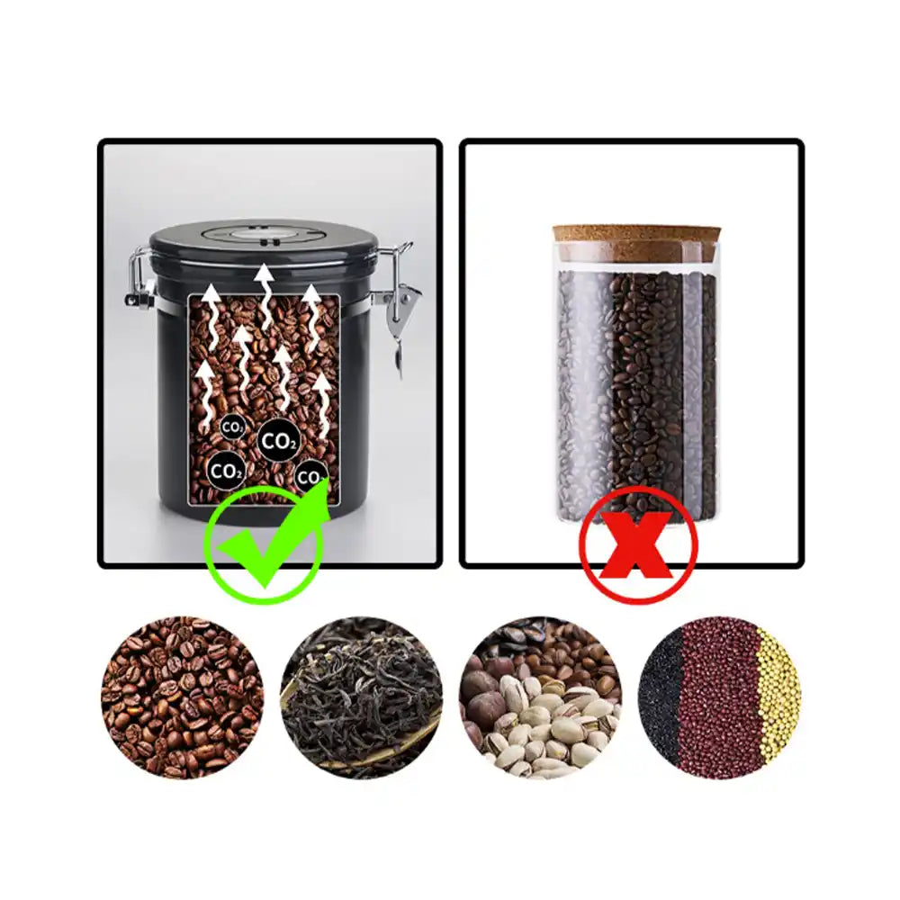 حافظة قهوة ستانلس ستيل 16oz أسود وخشب مع ملعقة