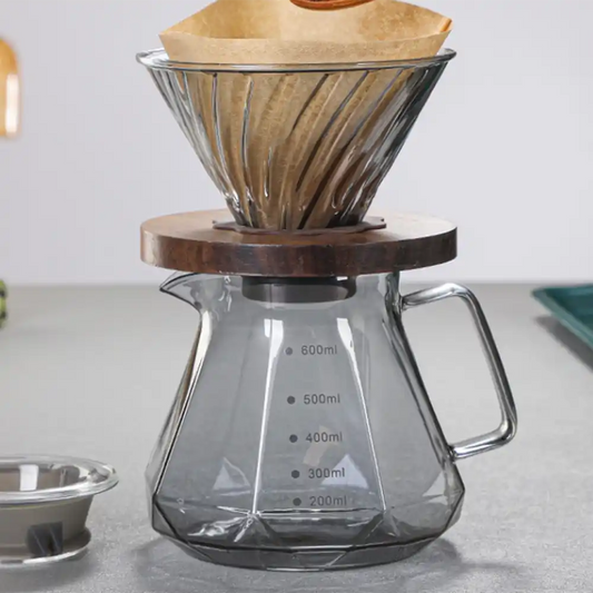 Glass wooden base coffee dripper V60-02