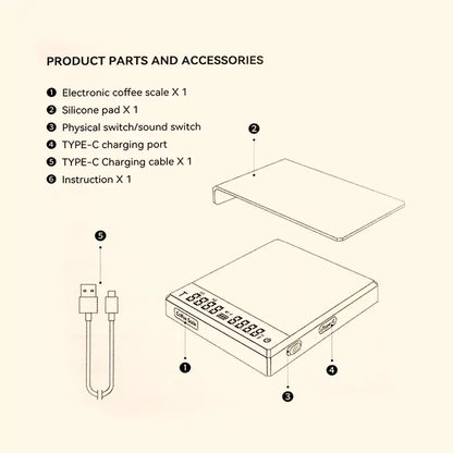 Mini Rechargeable Coffee Scale – 95×90×16 mm