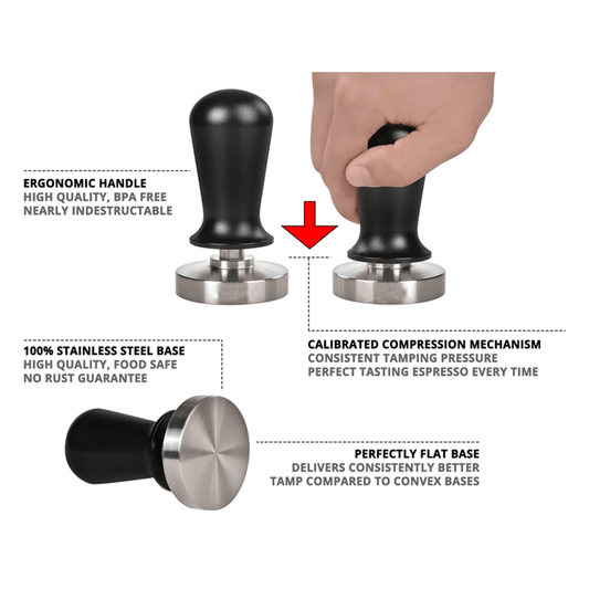 Coffee Tamper, Aluminum Alloy, with Spring, Black - 58mm